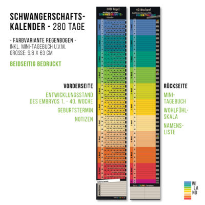 Schwangerschaftskalender mit Mini-Tagebuch Regenbogen von Wi-La-No