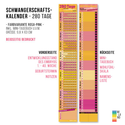 Schwangerschaftskalender mit Mini-Tagebuch Rosa-Pink von Wi-La-No