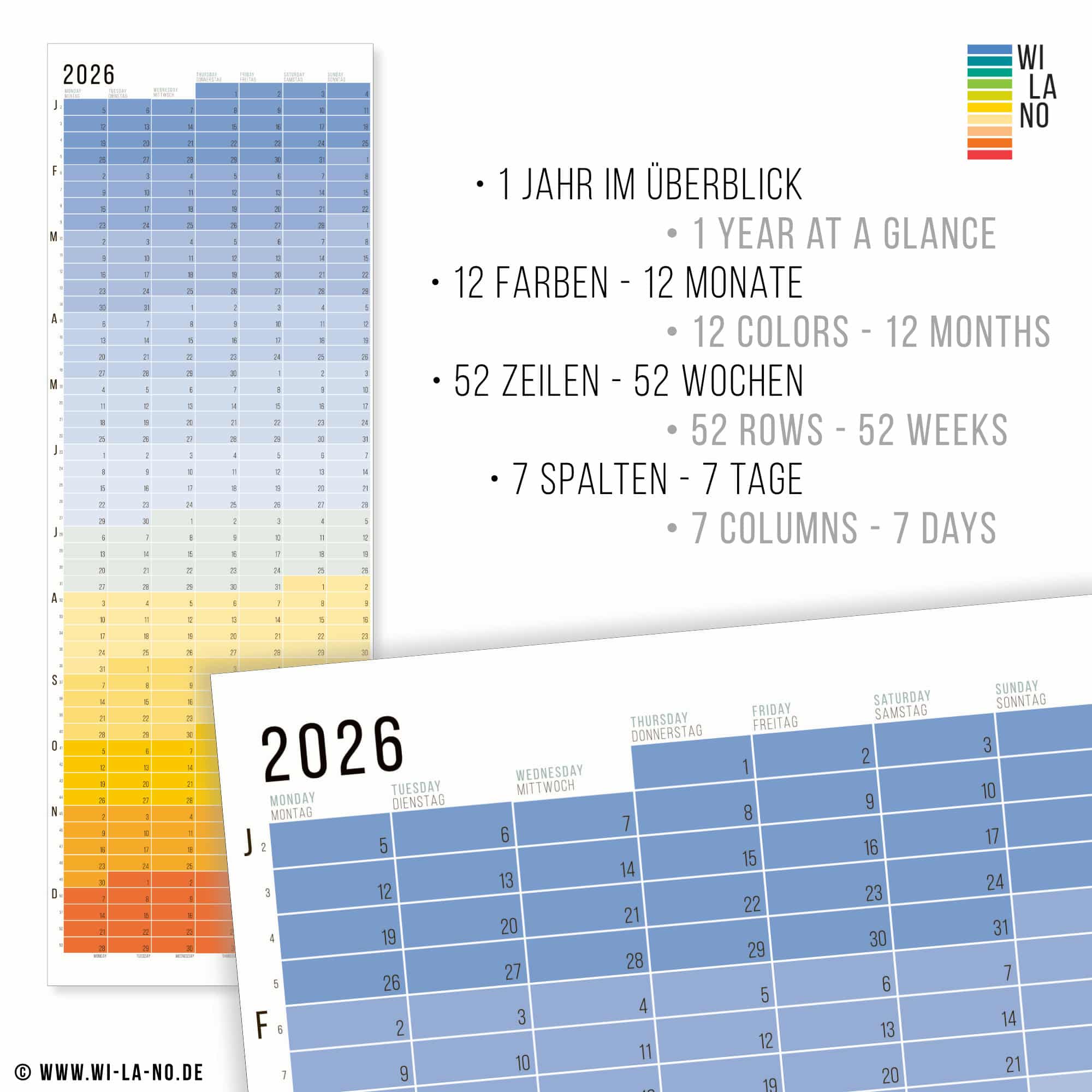 Wandkalender 2026 von Wi-La-No Blue Hour Kalender Jahresplaner 2026 Homeoffice Wallplanner Designkalender