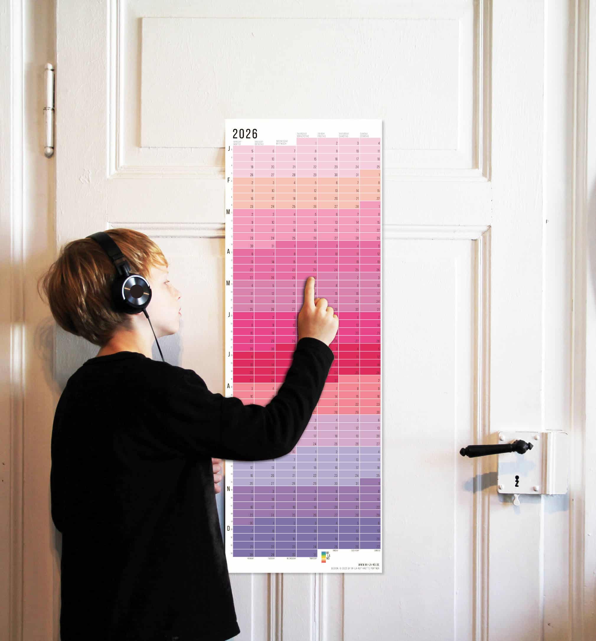 Wandkalender 2026 von Wi-La-No Pink Kalender Jahresplaner 2026 Homeoffice Wallplanner Designkalender