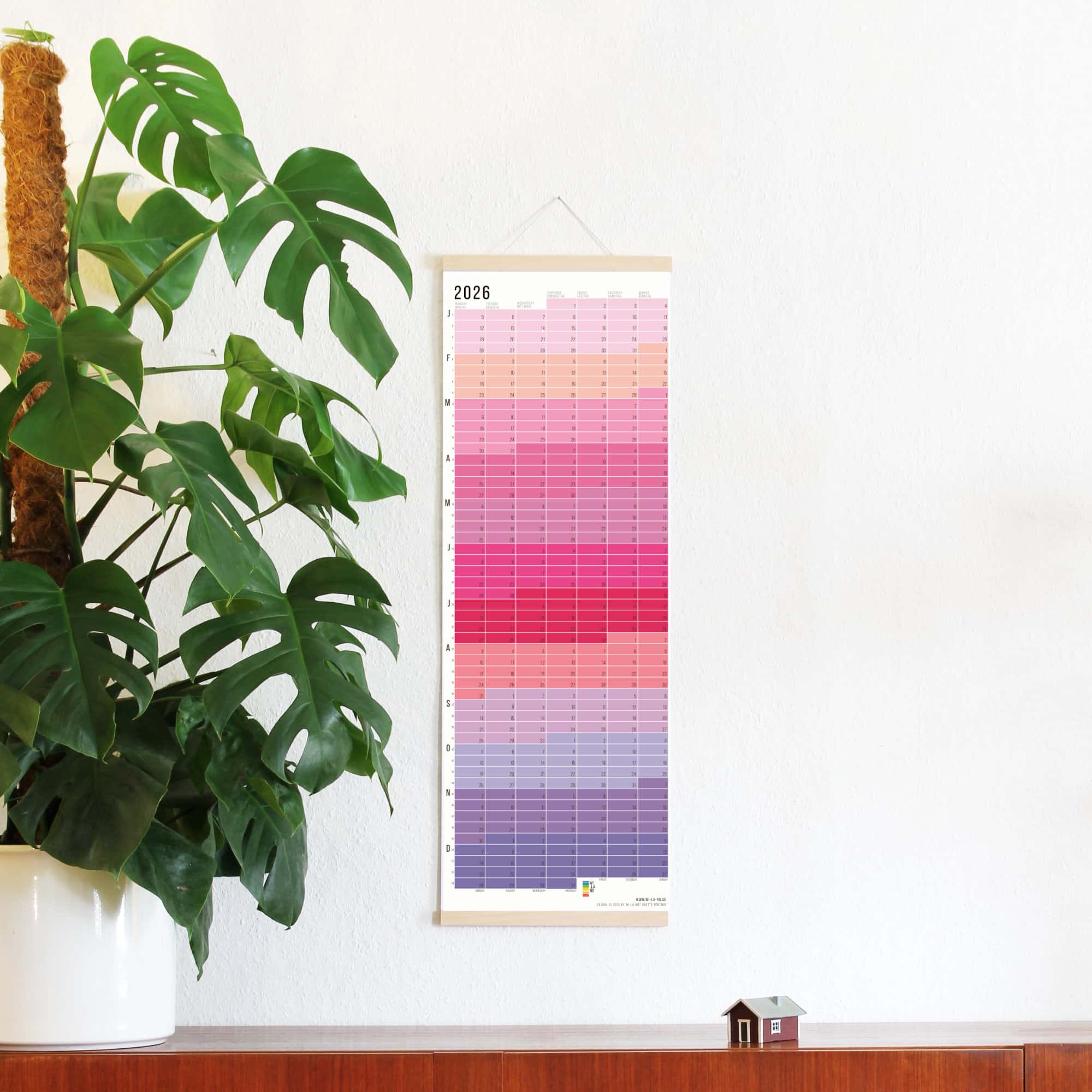 Wandkalender 2026 von Wi-La-No Pink Kalender Jahresplaner 2026 Homeoffice Wallplanner Designkalender