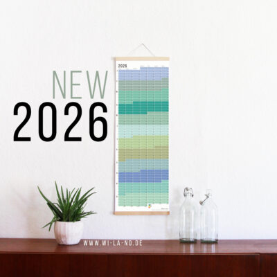 Wandkalender 2026 von Wi-La-No Pastell Blau Türkis Salbei Aqua Kalender Jahresplaner 2026 Homeoffice Wallplanner Designkalender