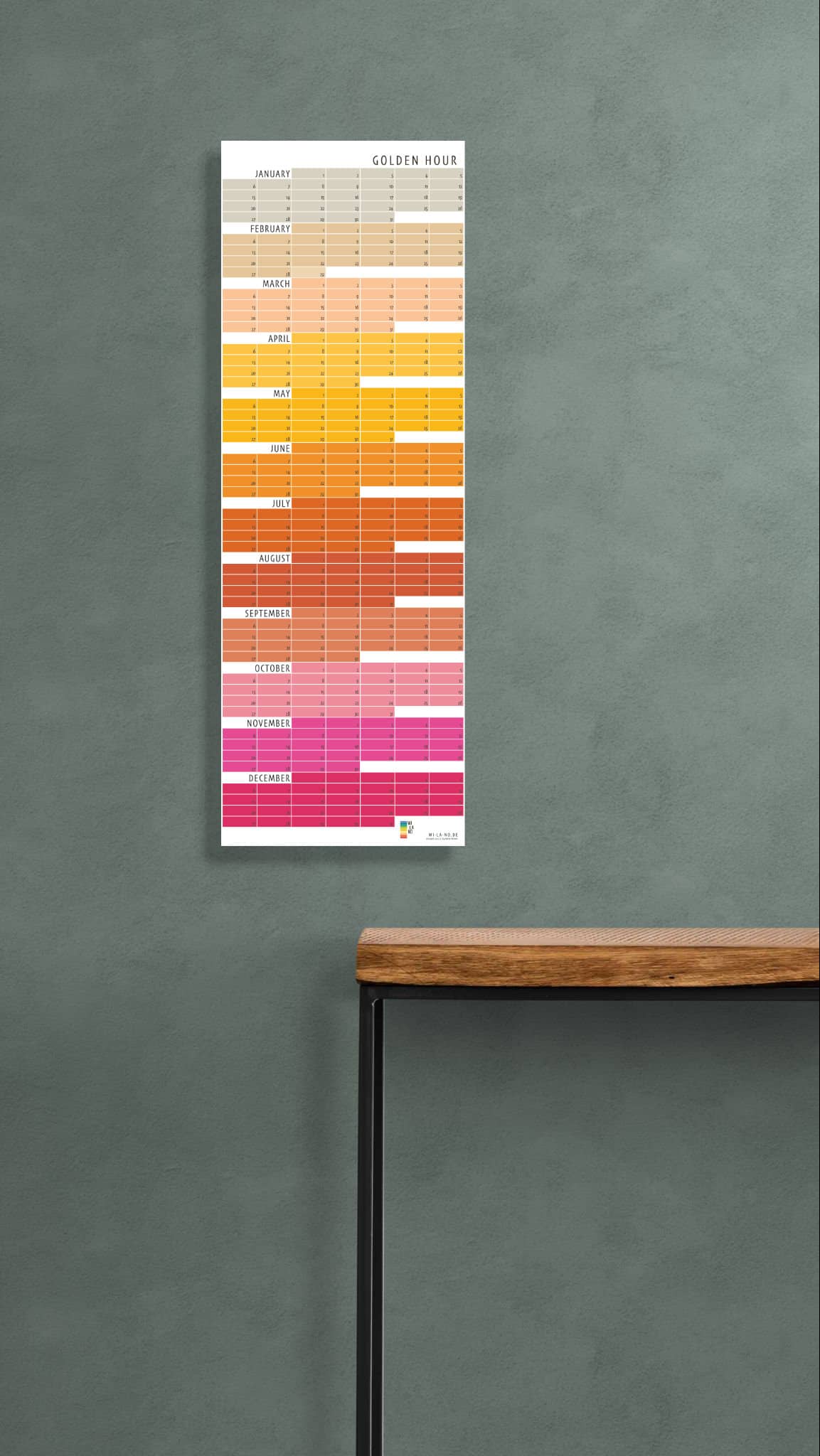 Geburtstagskalender Orange- Rosa-Pink-Grau Golden Hour Goldene Stunde Immerwährender Kalender von Anette Pörtner Wi-La-No®