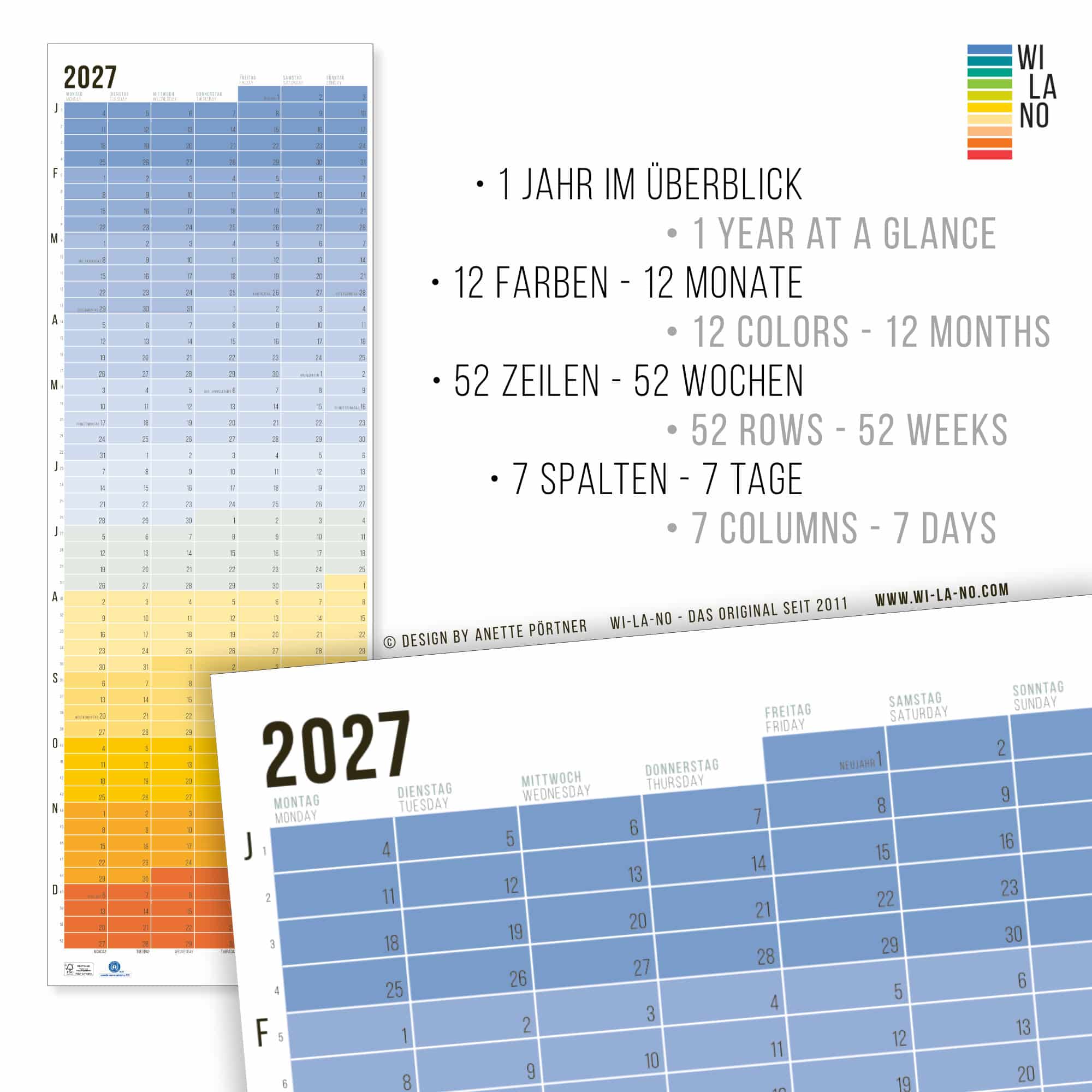 Wandkalender 2027 von Wi-La-No Blue Hour Kalender Jahresplaner 2027 Homeoffice Wallplanner Designkalender