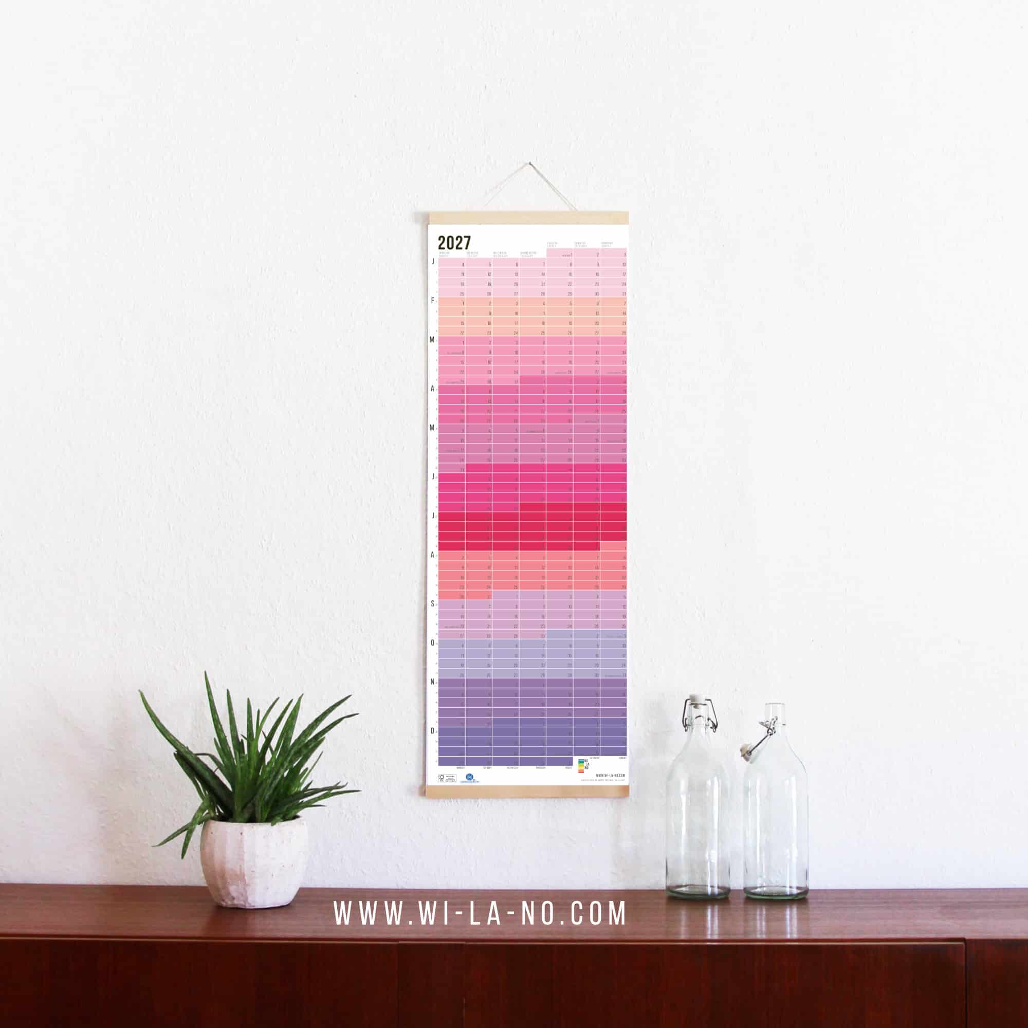 Wandkalender 2027 von Wi-La-No Pink Rosa Violett Kalender Jahresplaner 2027 Homeoffice Wallplanner Designkalender