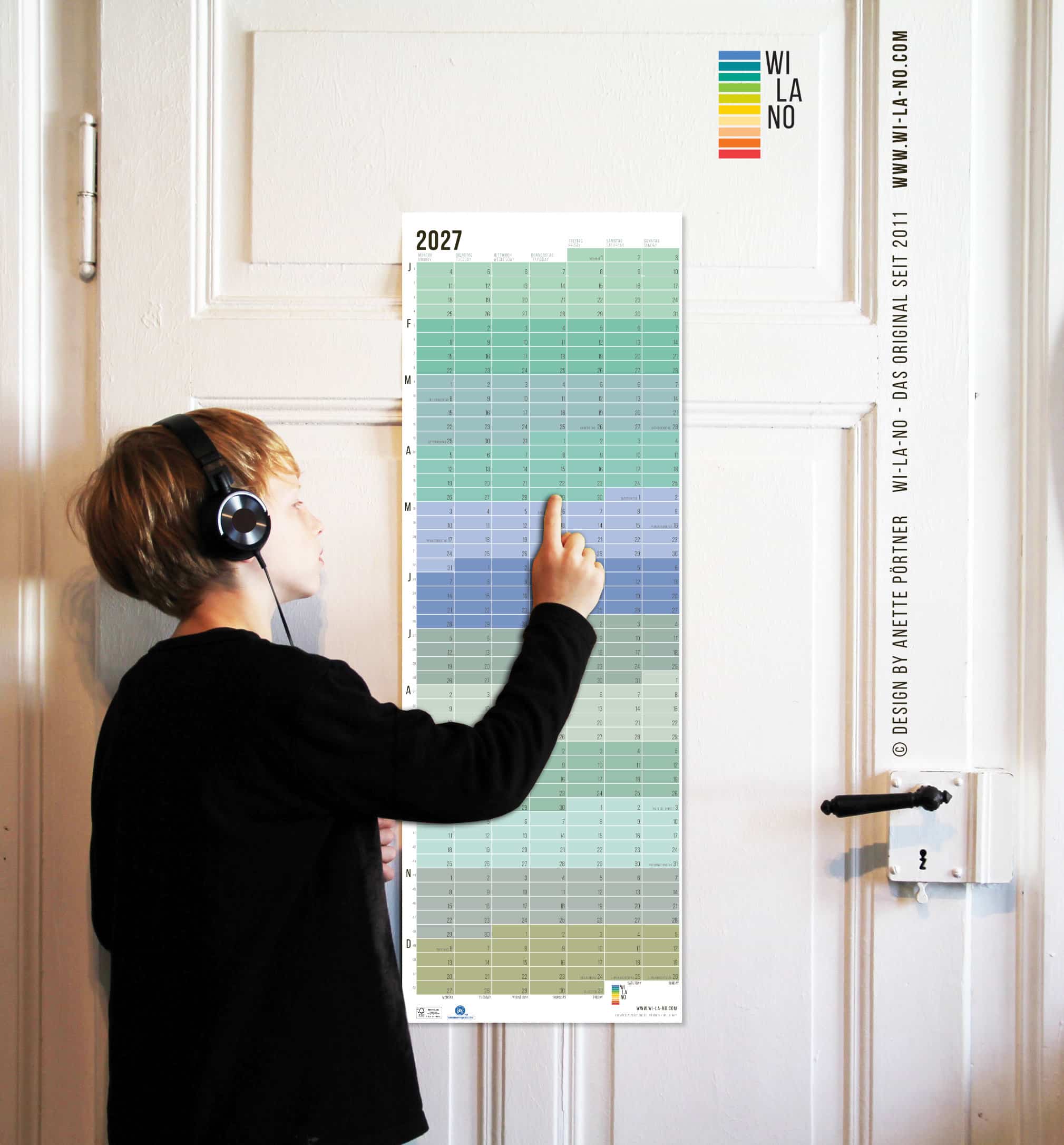 Wandkalender 2027 von Wi-La-No Pastell Kalender Jahresplaner 2027 Homeoffice Wallplanner Designkalender