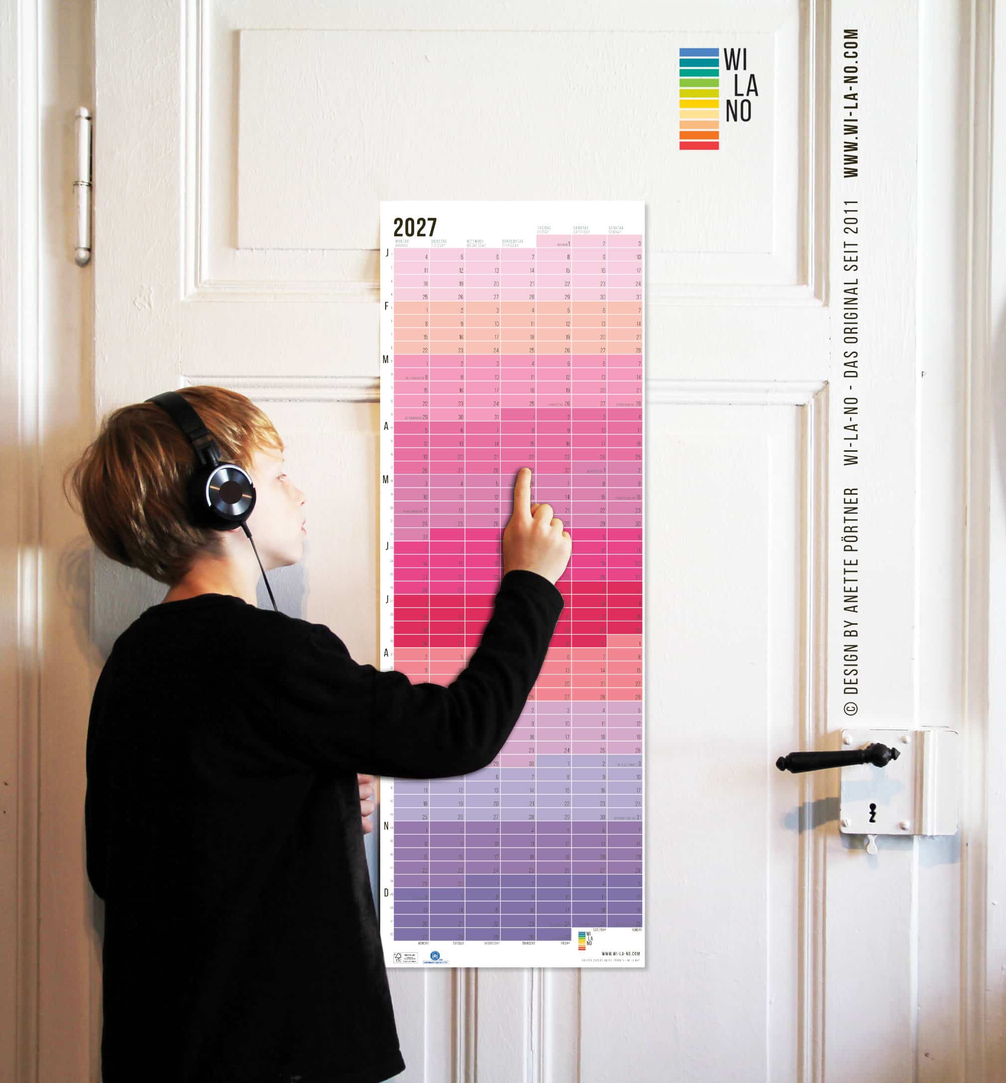 Wandkalender 2027 von Wi-La-No Pink Rosa Violett Kalender Jahresplaner 2027 Homeoffice Wallplanner Designkalender