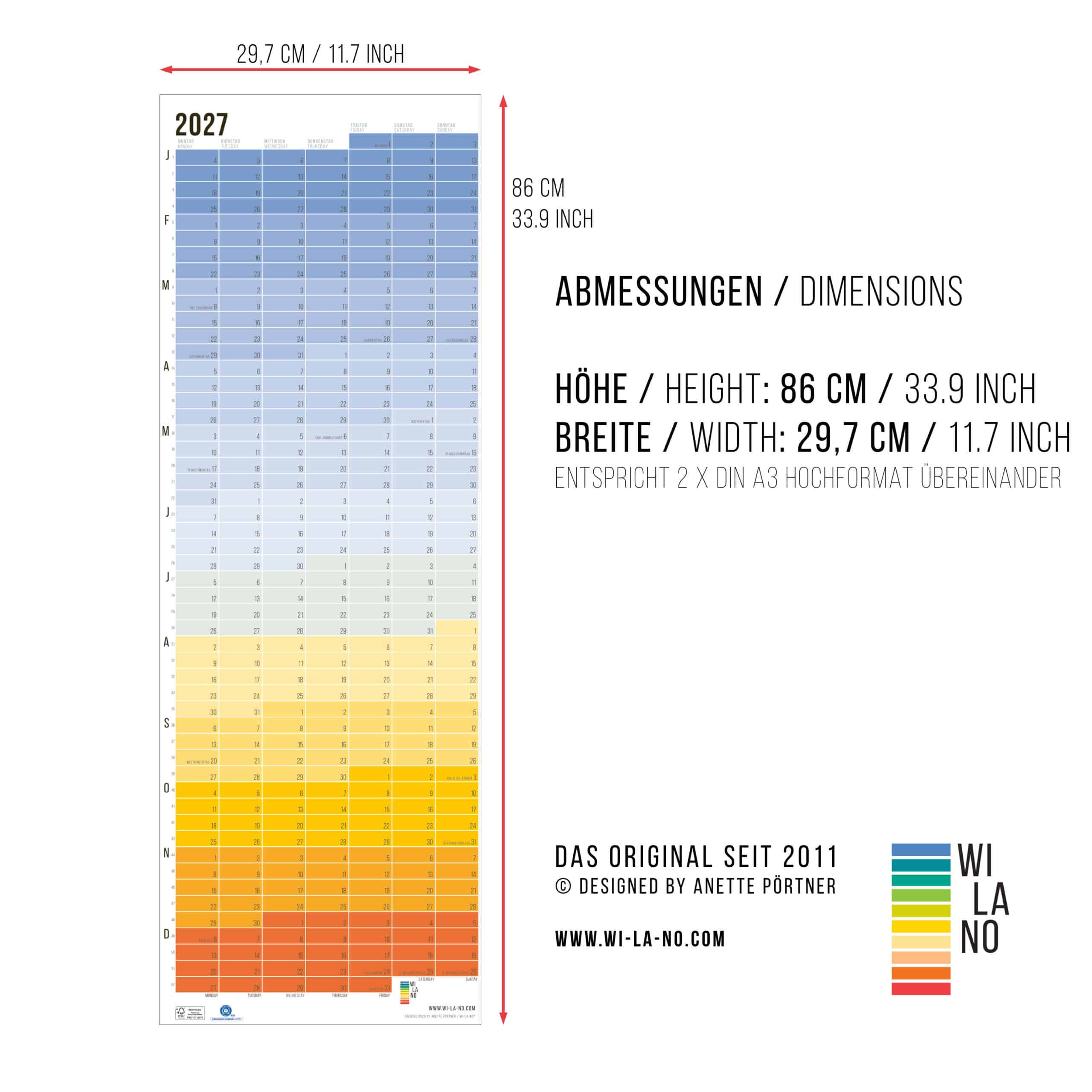Wandkalender 2027 von Wi-La-No Blue Hour Kalender Jahresplaner 2027 Homeoffice Wallplanner Designkalender