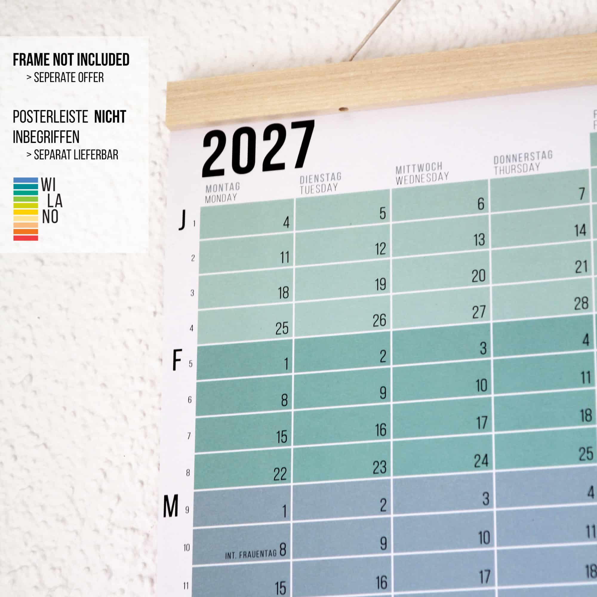 Wandkalender 2027 von Wi-La-No Pastell Kalender Jahresplaner 2027 Homeoffice Wallplanner Designkalender