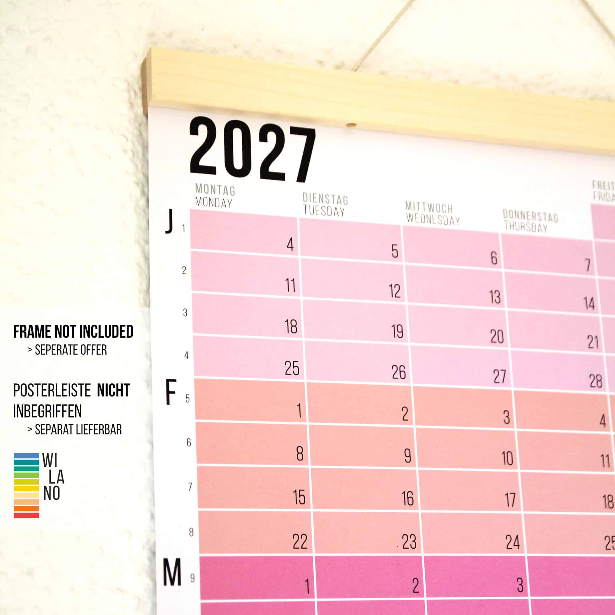 Wandkalender 2027 Pink von Wi-La-No Kalender Jahresplaner 2027 Homeoffice Wallplanner Designkalender
